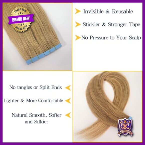 Human Hair Tape-In Extensions 14 Inch Straight Reusable 20 Pieces